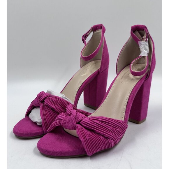 Scoop Mellie Womens Ladies Pink Fabric Chunk Heel Ankle Strap Dress Heels Sz 7.5 - Picture 1 of 6